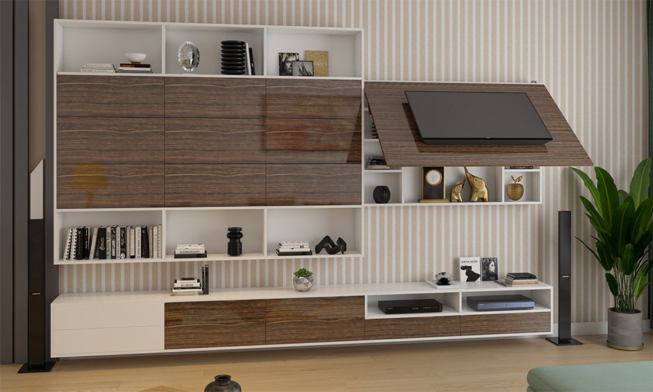 Best space saving furniture ideas for modern homes under 50000 space saving living room with multifunctional tv unit